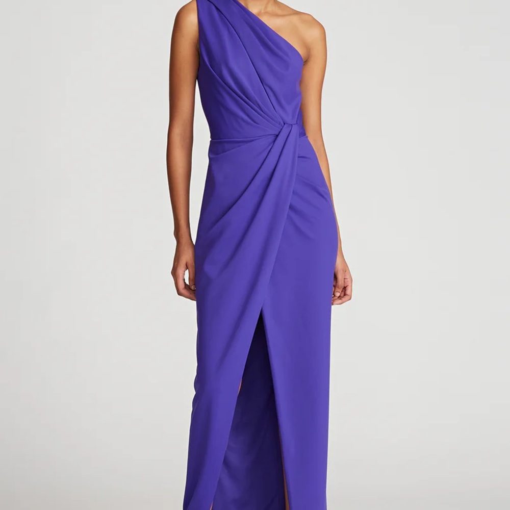 Halston Purple Asymmetrical Ruched Gown